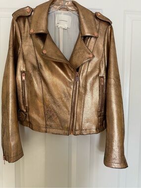 Anthropologie Metallic Bronze faux Leather Moto Jacket